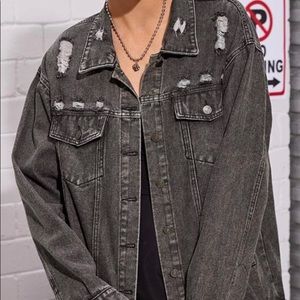 Grey Wash Ripped Denim Trucker Jacket